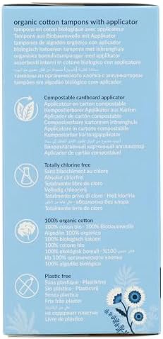 Natracare Organic Cotton Regular Tampons with Cardboard Applicator, Plastic Free, Chlorine Free, Biodegradable 100% Cotton (1 Pack, 16 Tampons Total)