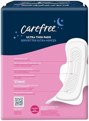 Carefree Ultra Thin Pads for Women, Overnight with Wings | Feminine Care & Postpartum Protection | 40ct (Pack of 1)