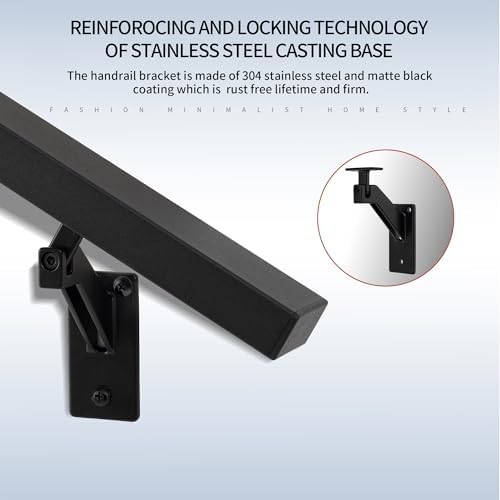 11Feet Matte Black Handrails Kit for Indoor Outdoor Stairs，Modern Aluminum Handrail Set,2" X1" Grab bar,Adjustable 304 Stainless Steel Brackets Included，Rust Free