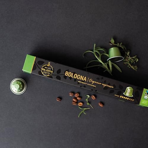 Bologna Organic Italian Espresso for Nespresso | 100 Organic Aluminum Capsules | Eco-Friendly Medium Roast | 100% Nespresso Compatible Pods | Fairtrade Coffee