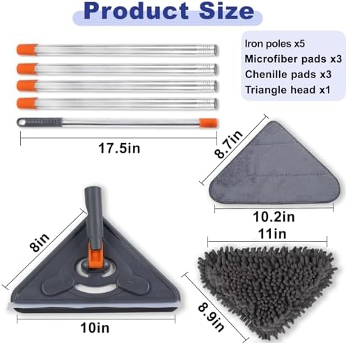 Wall Cleaner Mop with 79 Inches Long Handle, 360° Wall Washer Cleaner Tool for Walls/Ceiling Fans/Dust/Baseboard/Floors Clean, Ceiling Cleaner Tool Duster with Squeegee 6 Replacement Pads