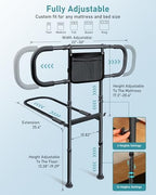 AMOVO Bed Rails for Elderly Adults Safety Bed Guard Rails for Seniors Extended Handle Bed Assist Rail with Storage Pouch, Stable Bedside Cane Support Bar Grab, Fit King Queen Full Twin