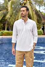 Mens Linen Henley Shirts Long Sleeve Casual Henleys Shirt