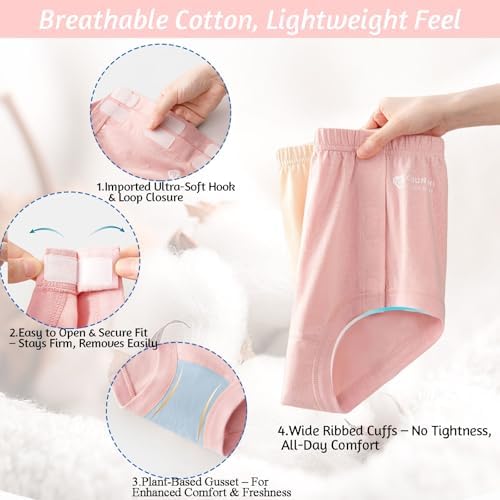 Post Surgery Tearaway Underwear for Women, Reusable Stick-On Briefs, Incontinence & Elderly Care, Hip Knee Surgery, Breathable Cotton（Pink，L）