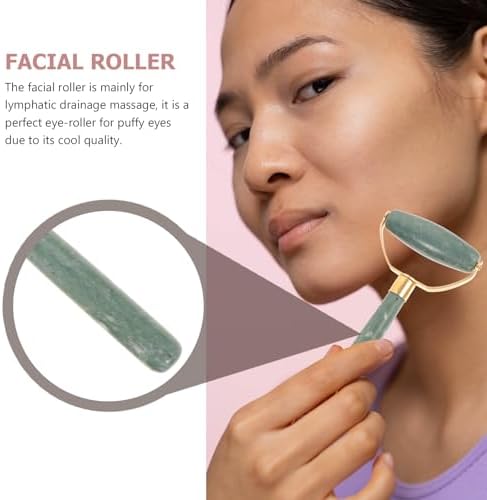 FRCOLOR Jade Face Roller Natural Stone Facial Massage Tool for Face Neck and Eyes Soothing Skin Care Beauty Device 5.31X2.76 Inches