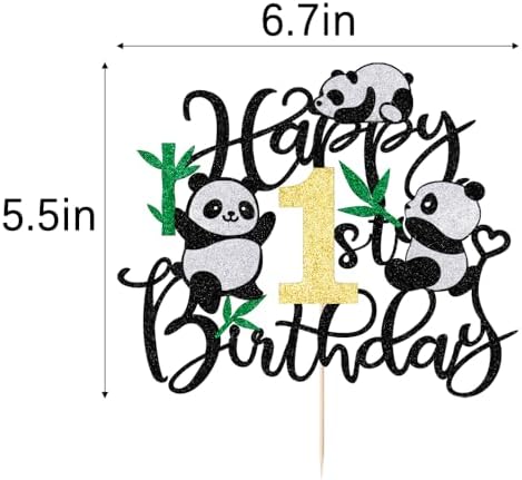Panda Happy 1st Birthday Cake topper,Panda Cake Decorations, Jungle Animals Theme Party Supplies,Kids Children Newborn Birthday Party Decorations.