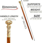 Vintage Wooden Walking Stick - Wooden Cane with Golden Brass Knob Handle - Brown Wood - Victorian Telescope Fancy Walking Cane for Men and Women