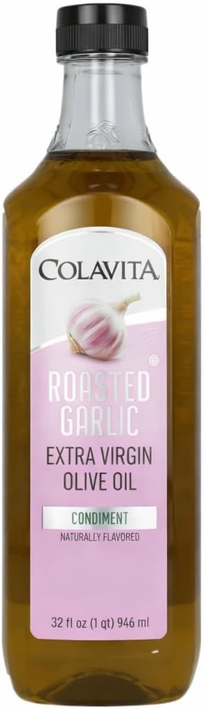 Colavita Roasted Garlic Extra Virgin Olive Oil, 32 Fl Oz – Cold Pressed EVOO Infused with Natural Roasted Garlic Flavor for Cooking, Dressings, Marinades & Dipping