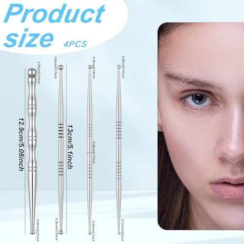 4 Pieces Facial Reflexology Massage Tool Stainless Steel Manual Acupuncture Pen Dual Head Facial Reflexology Tools Portable Massage Tool for Deep Tissue Face Body Muscle Relax