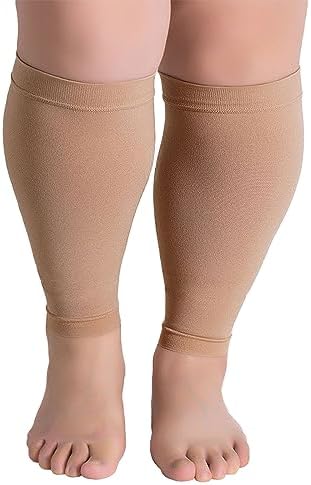 Hotfiary Calf Compression Sleeves for Women & Men, Plus Size Up to 7XL Leg Compression Socks, Wide Calf Footless Leg Support Brace, 20-30mmgh Compression Socks for Shin Splint & Calf Pain Relief