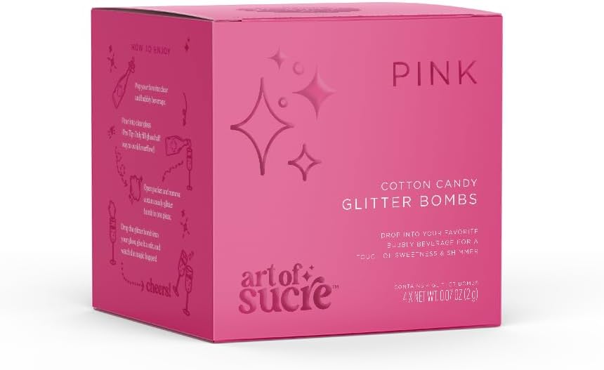 Art of Sucre Pink Cotton Drink Candy Glitter Bombs, Edible Glitter, Drop into Drinks, 4 Pieces