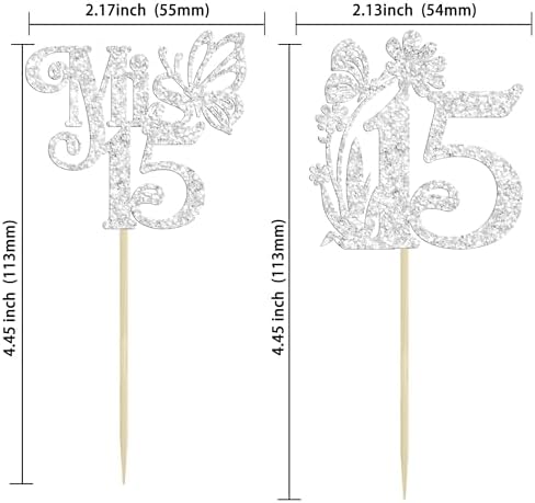 Ephlyn 24Pcs Mis 15 Cupcake Toppers Glitter Mis Quince 15 Feliz 15 Años Cupcake Picks Hello 15 Fabulous Cupcake Decorations for Cheers to 15 Happy 15th Birthday Party Cake Decorations Silver