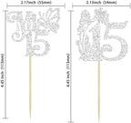 Ephlyn 24Pcs Mis 15 Cupcake Toppers Glitter Mis Quince 15 Feliz 15 Años Cupcake Picks Hello 15 Fabulous Cupcake Decorations for Cheers to 15 Happy 15th Birthday Party Cake Decorations Silver