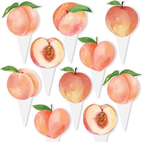 Peach Cupcake Toppers Birthday Party Decorations 48PCS Peach Cupcake Picks Sweet Peaches Fruits Cake Decor for One Sweet Summer Baby Shower Supplies