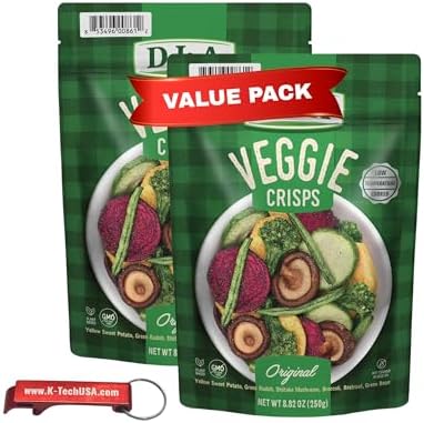 Veggie Crisps Snack, Original Flavor Vegetable Chips, 8.8 oz Bag (Pack of 2) with K-Tech USA Keychain