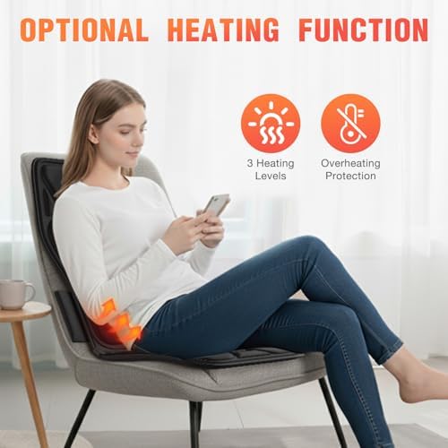 Back Massager for Chair, Massage Seat Cushion with Heat, Lumbar Traction, 8 Vibrating Motors Massager Chair Pad for Full Body Pain Relief, and Home Use