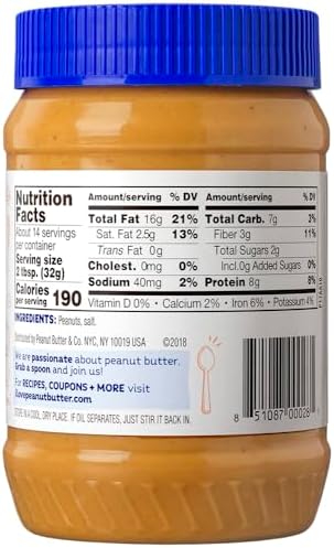 Peanut Butter & Co. Old Fashioned Crunchy Peanut Butter, 8g Protein, Non-GMO Project Verified, No Sugar Added, Gluten Free, Vegan, 16 Ounce (Pack of 6)