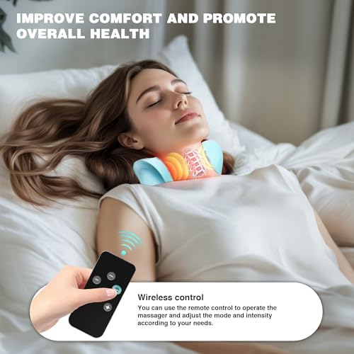 Neck Massager, Neck and Shoulder Relaxer with Heat, 3 Modes, Portable Pillows for Pain Relief and Muscle Relax, 26° Angle Cervical Traction Device for Back, Shoulder