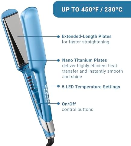 BabylissPRO Nano Titanium Ultra-Sleek Hair Straightener, Flat Iron for All Hair Types