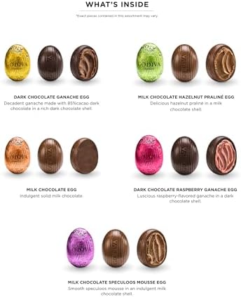 Godiva Chocolate Easter Egg Gift Box, Assorted Milk & Dark Chocolate Mini Eggs, Foil-Wrapped Gourmet Easter Chocolate Gifts, Kosher, 18 Pc