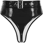 dPois Women's Shiny Latex Liquid Wet Look Zipper Crotch Hot Pants Booty Shorts Knickers