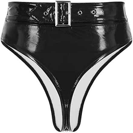 dPois Women's Shiny Latex Liquid Wet Look Zipper Crotch Hot Pants Booty Shorts Knickers