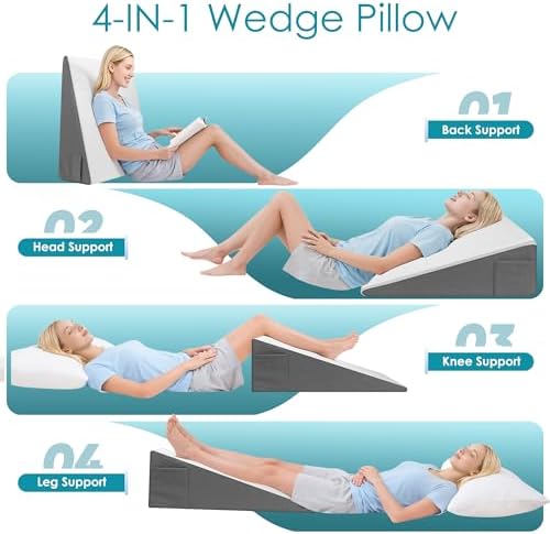 Wedge Pillow, 8 inch Bed Wedge Pillow for Sleeping & Resting, Cooling Memory Foam Incline Pillow for Adults Seniors, Back Support and Leg Elevation, Ideal for Couch, Bedroom & Living Room
