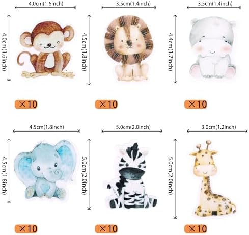 60 PCS Edible Jungle Animals Cupcake Toppers Lion Monkey Zebra Hippo Giraffe Elephant Forest Theme Cupcake Picks for Safari Animals Theme Baby Shower Kids Birthday Party Cake Decorations Supplies