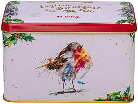 New English Teas Christmas Robin Tea Tin with 40 English Breakfast Teabags