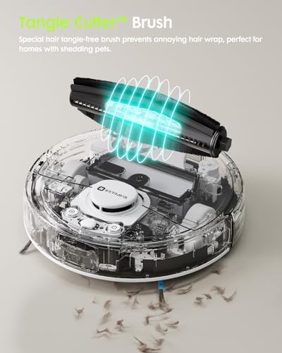 V5 Robot Vacuum and Mop, Self-Emptying Robotic Vacuum Cleaner, 8500Pa Suction, Pet Hair Tangle Cutter, Laser Navigation, Cat Laser, Carpet Detection, Ideal for Hard Floor, Tile, and Carpet