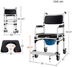 3 in 1 Bedside Commode Seat Deluxe Wheelchair Over Toilet Shower Bench for Seniors, Disabled with Padded Arms/Backrest Footrests Non-Slip