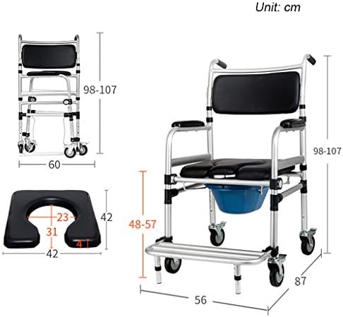 3 in 1 Bedside Commode Seat Deluxe Wheelchair Over Toilet Shower Bench for Seniors, Disabled with Padded Arms/Backrest Footrests Non-Slip