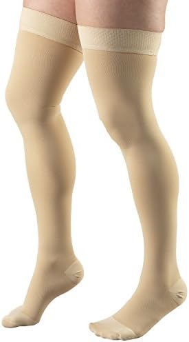 Truform 20-30 Mmhg Compression Stockings for Men & Women, Thigh High Length, Dot Top, Closed Toe, Beige, Medium