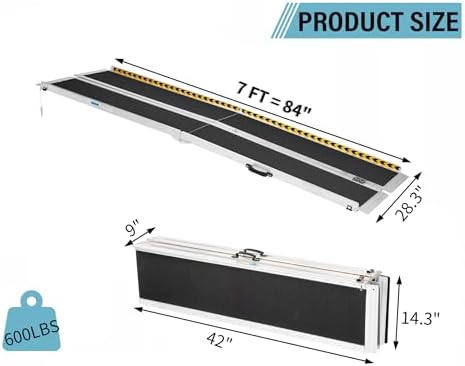 MOTORHOT 7ft Portable Wheelchair Ramp Non-Slip Aluminum Folding Handicap Home Steps Scooter Door Threshold Ramp for 7 inch -21 inch Step Heights 600 lbs Capacity 28in Wide