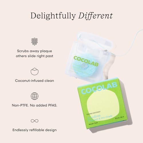 Cocofloss Expanding Woven Dental Floss by Cocolab, Waxed Tooth Floss for Daily Oral Care, Coconut Oil Infused, Vegan, for Adults and Kids, Coconut Scent, 1 Pack