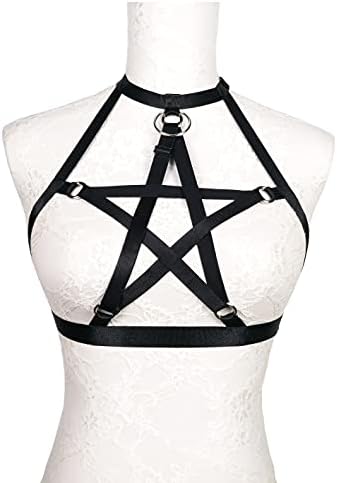 Pentagram Women Harness Bra Hollow Out Elastic Lingerie Body Gothic Strappy Cage Punk Bra