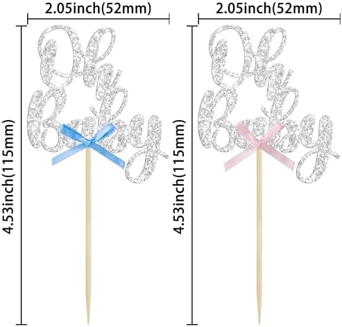 Gyufise 36Pcs Oh Baby Cupcake Toppers with Blue Pink Bowknot Silver Glitter Baby Shower Cupcake Picks Gender Reveal Cupcake Topper Decoration for Gender Reveal Baby Shower Kids Birthday Party Supplies