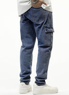 JMIERR Men's Elastic Waist Cargo Jeans Stretch Denim Pants with Drawstring Relaxed Fit for Casual Daily Wear