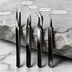 G.CATACC 4-Pack Precision Tweezers Set, Curved and Pointed Tweezer Kit for Craft, Eyelash Extension, Blackheads, Facial Hair, Ingrown Hair Removal, Electronics, Soldering, Jewelry - with Case
