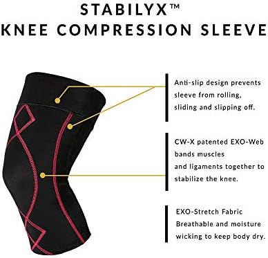 CW-X Women's Stabilyx Knee Support Compression Sleeve, Black, Small