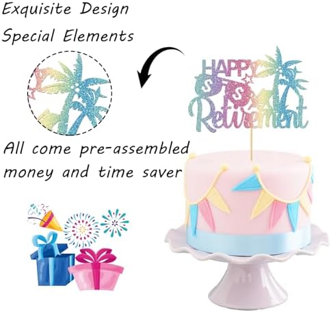 Happy Retirement Cake Topper - Going Away - Farewell Party/Goodbye Retired Party Decorations - Rainbow Glitter