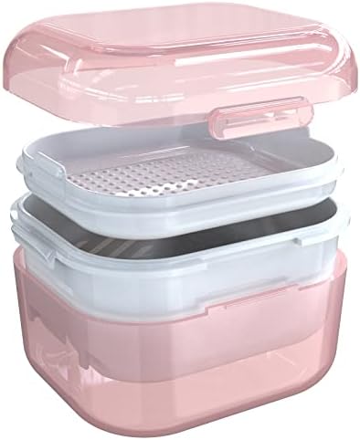 ARGOMAX Denture Case, Denture Cup for Soaking Dentures(Not Leak-Proof), Thorough Cleaning of Dentures, Retainer, Mouthguards, Clear Braces (Pink).