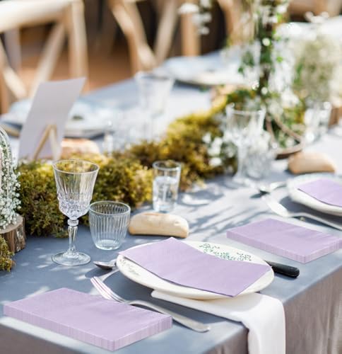 SietDESEO 50 Pieces 3-ply Light Purple Napkins Disposable 13 x 15.7 Inches Lavender Guest Bathroom Napkins Disposable Hand Towels for Bathroom Wedding Birthday Party Paper Dinner Napkin