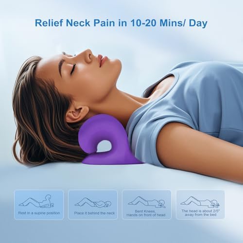 Neck Stretcher with Magnetic Therapy Acupressure for Pain Relief, Neck and Shoulder Relaxer, Chiropractic Pillow, Restore Neck Curve (Purple)