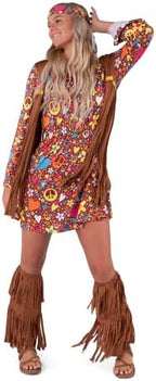 Spooktacular Creations Hippie Costume Women, Halloween 70s Outfits for Women, Adult Hippie Dresses for Halloween Party