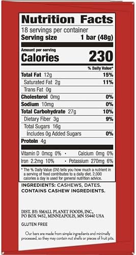 Larabar Cashew Cookie, Gluten Free Vegan Fruit & Nut Bars, 1.7 oz, 18 ct