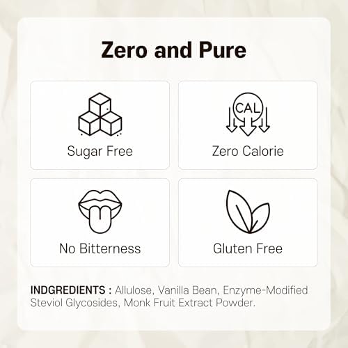 MONKSHUSHU Premium Vanilla Bean Allulose Syrup 18.7 Fl Oz - Liquid Sweetener for coffee and other drinks - Keto Diet, Vegan, Diabetes-Safe - Zero Calorie Sugar Substitute - Gluten Free, 0g Net Carbs