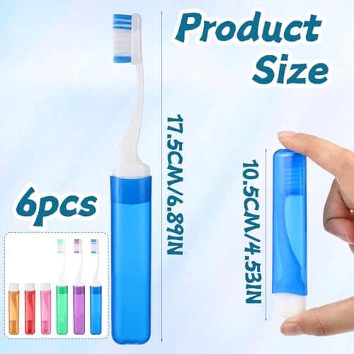 6 Pcs Travel Toothbrush Soft Mini Portable Toothbrush Small Foldable Tooth Brush with Case Cover Individually Wrapped Travels Size Toothbrushes Kit for Camping Travel Home Hiking