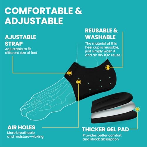 Plantar Fasciitis Heel Cup Protectors - Promifun Heel Cups for Heel Spur,Achilles Tendinitis,Cracked Heels,Heel Pain Relief Products - Gel Heel Cushion Pads,Black,Large(W 9.5-13 / M 8.5-14)