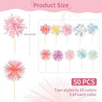50 PCS Foil Firework Cupcake Toppers, Sparkle Tinsel Cake Toppers Flowers Cake Decoration, Happy Birthday Cake Toppers Cocktail Food Fruit Toothpick for Ceremony Christmas Party Birthday Wedding